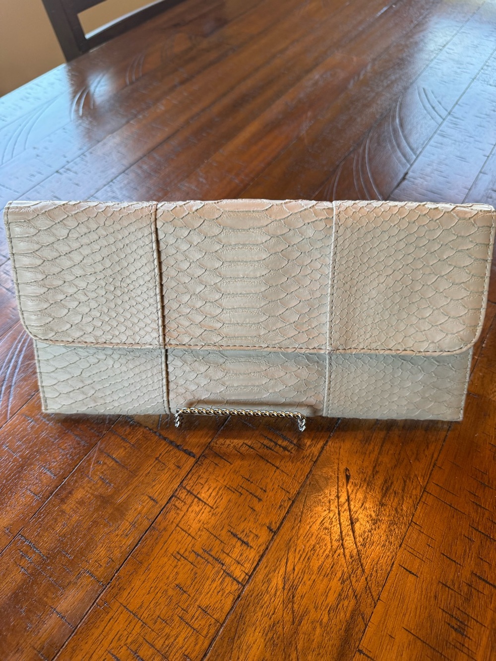 Elegant Python-Embossed Light Grey Clutch by Urban Expressions